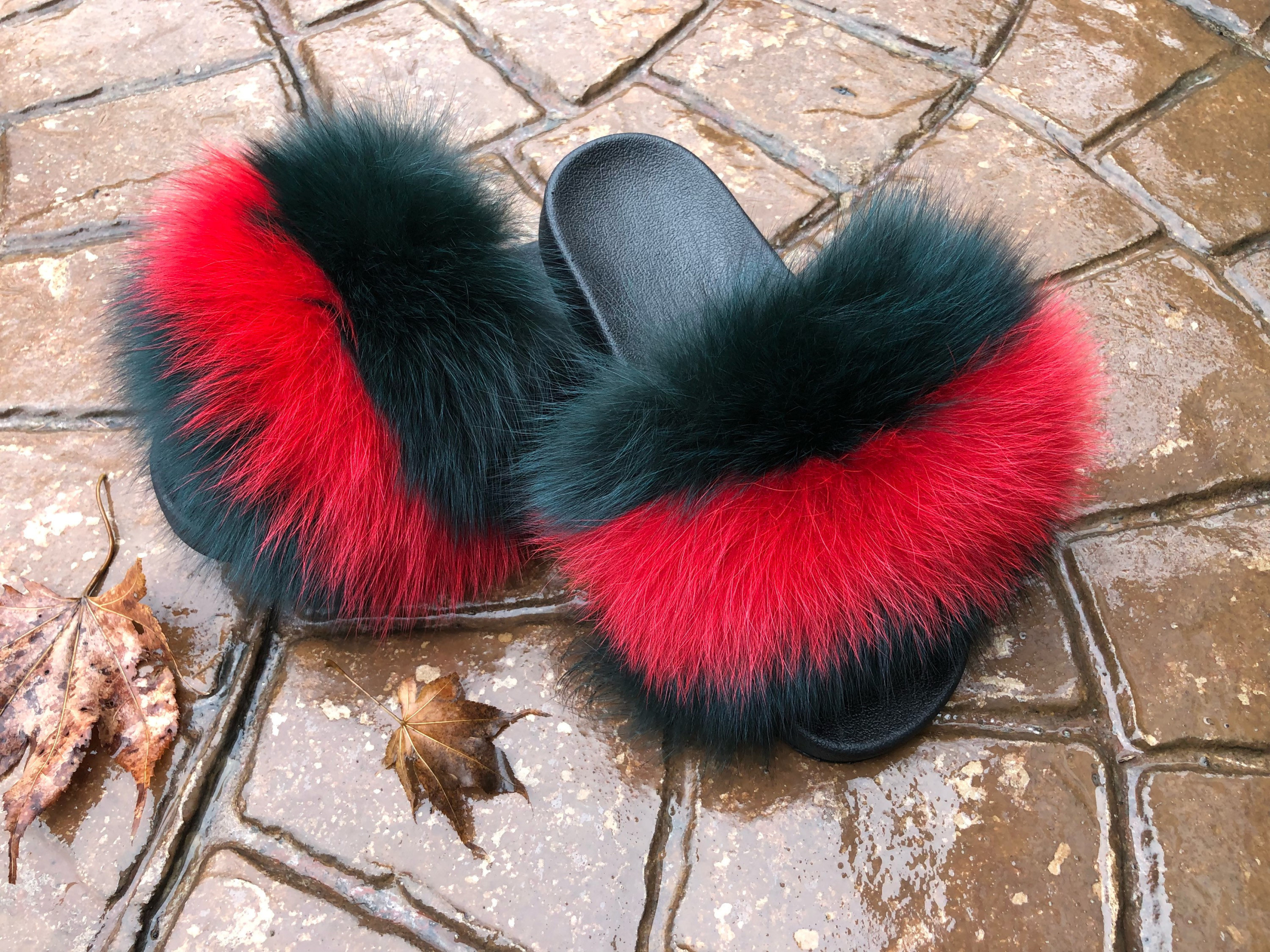 Lv Inspired Fur Slides