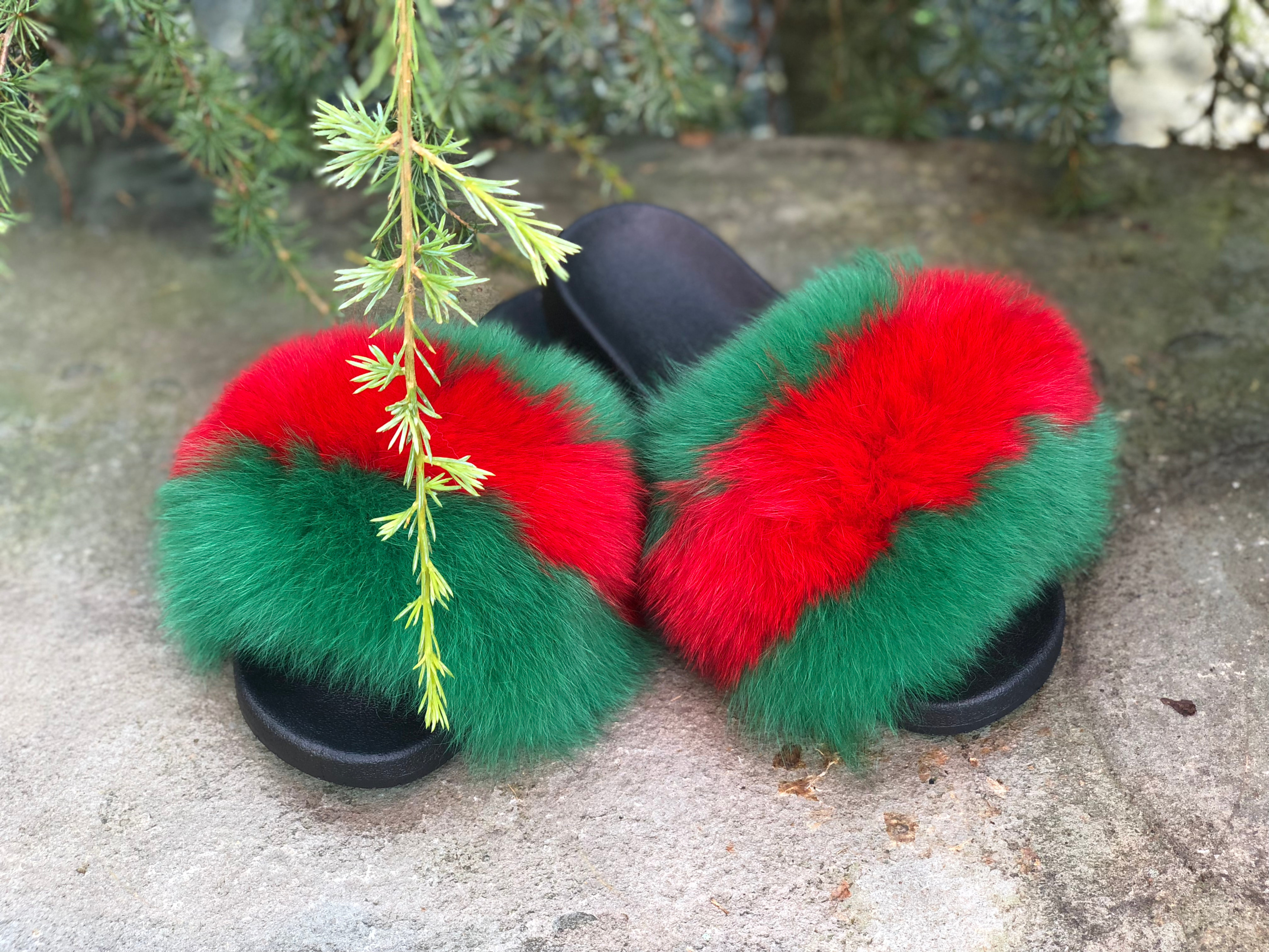 Gucci Inspired Fox Fur Slides - Lighter 