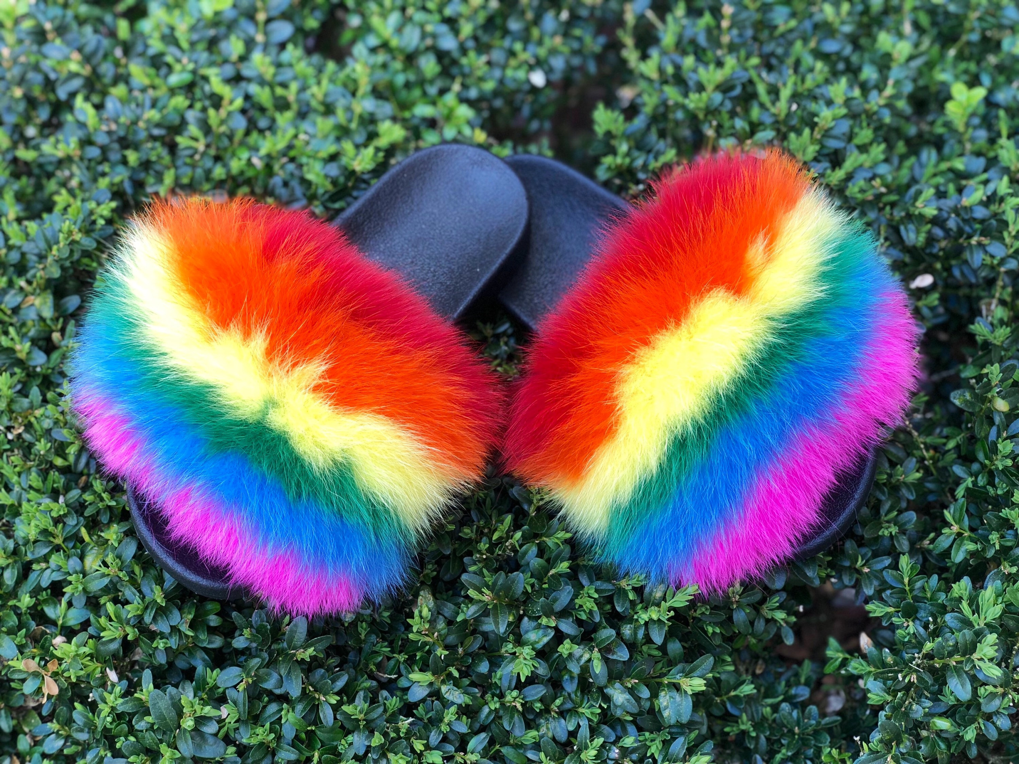 rainbow fur slides